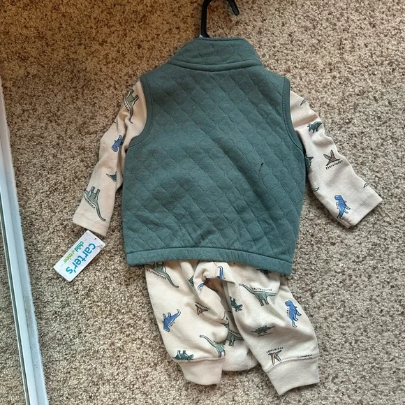 Carter's Olive Green Quilted Vest with Beige Dino Bodysuit Set - Picture 3 of 3